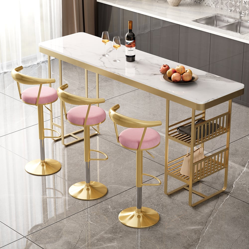 Pytania i odpowiedzi dla Nowoczesne regulowane obrotowe stołki barowe lub stołki z aksamitną tapicerką różową