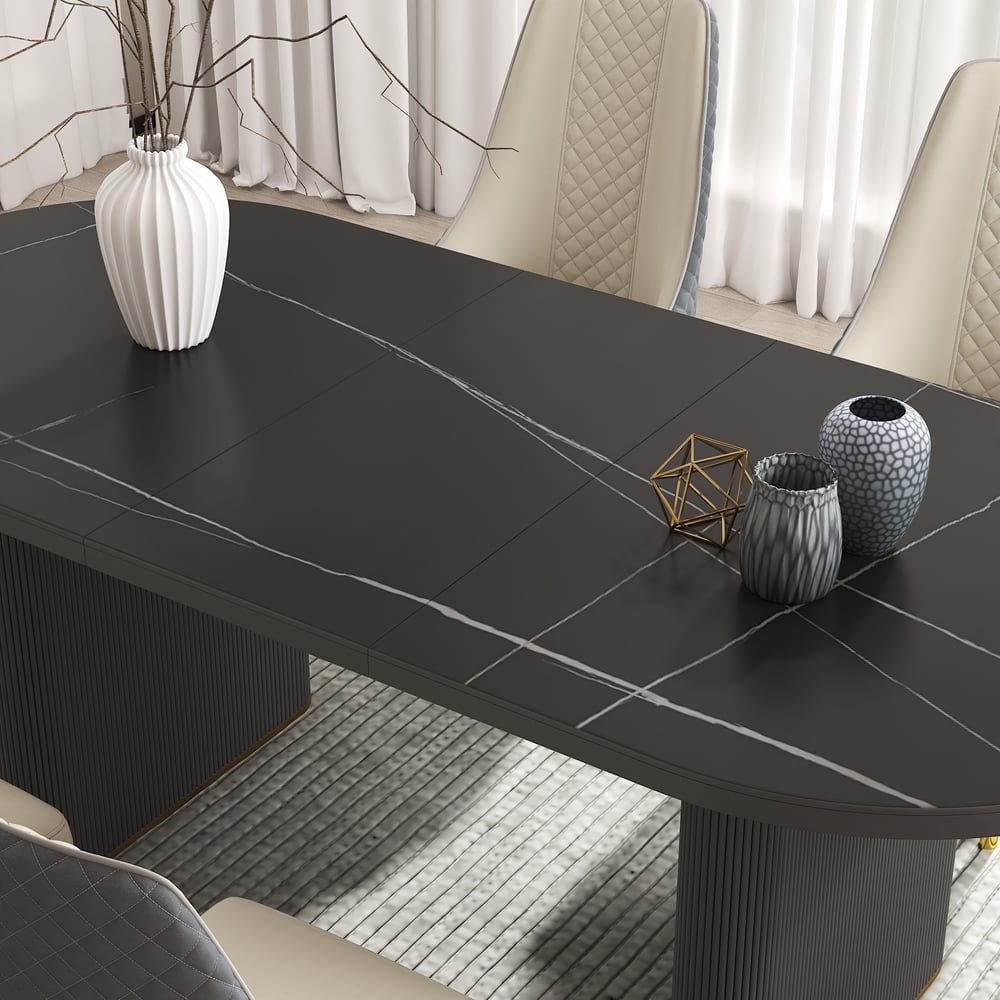 Questions et Réponses pour Table à manger extensible ovale Japandi en noir (2000-2400 mm), pour 6 à 10 personnes