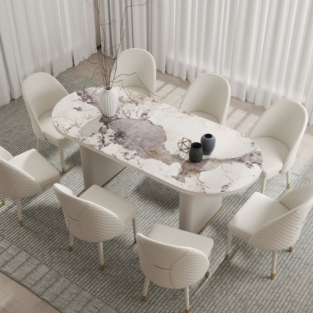 Questions and Answers for 2000mm-2400mm Oval Extendable Sintered Stone Top Dining Table White Seats 6-10