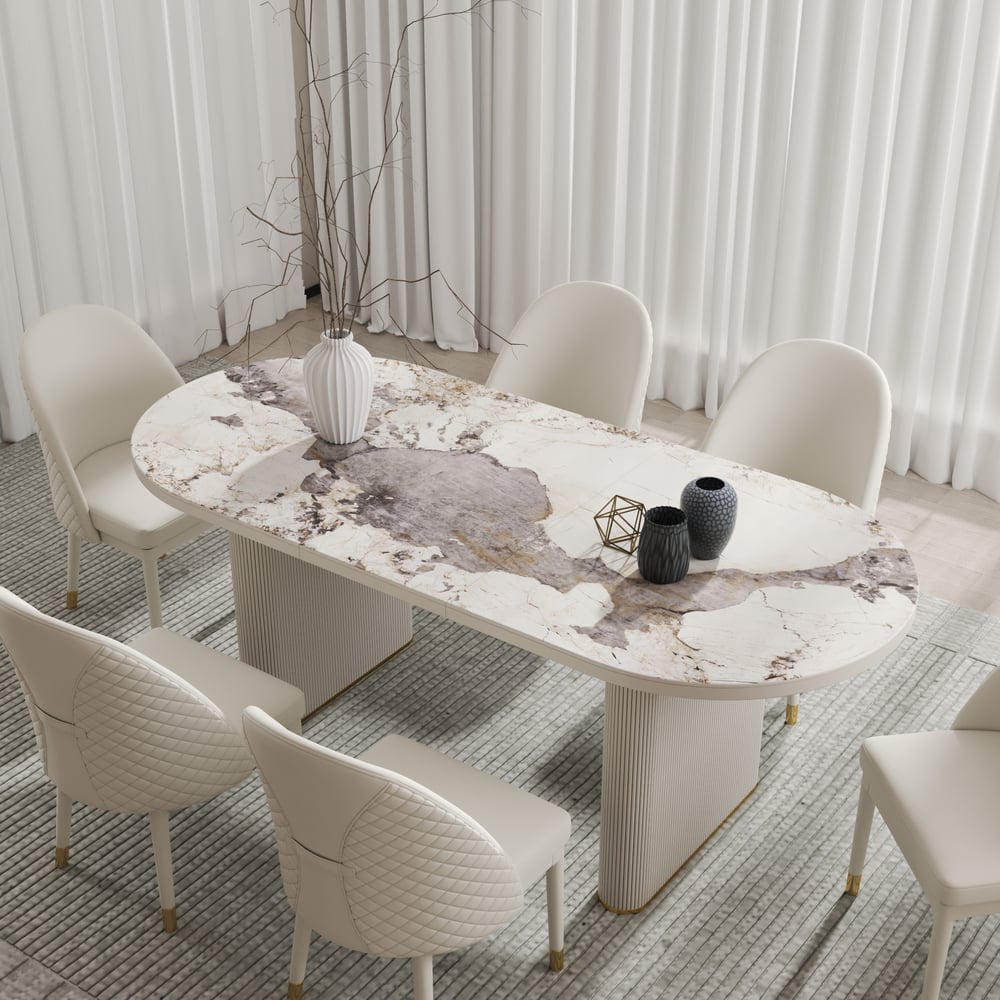 Questions and Answers for Fluve Modern 2007 mm - 2413 mm Extendable Oval Natural Matte Sintered Stone Dining Table, Seats 6-10