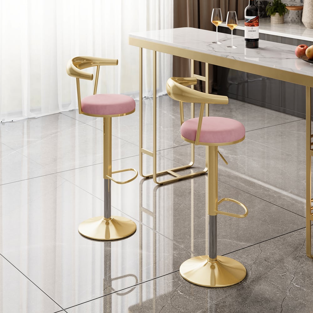Pytania i odpowiedzi dla Nowoczesne regulowane obrotowe stołki barowe lub stołki z aksamitną tapicerką różową