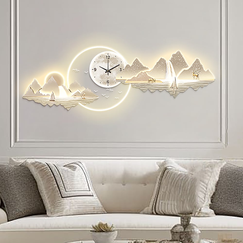 Otázky a odpovědi pro 39.4" LED tiché nástěnné hodiny Moderní krajinná závěsná malba Dekorativní nástěnné umění