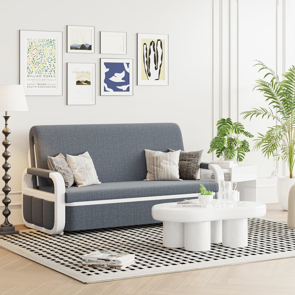 Questions and Answers for 2-seater sofa bed in linen fabric with chest - dark gray