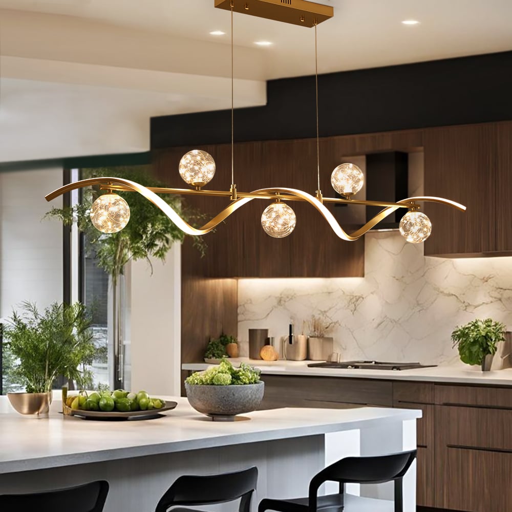 Customer Reviews for 6-Light LED Linear Kitchen Island Lighting in Gold with Glass Globe Shade Dimmable