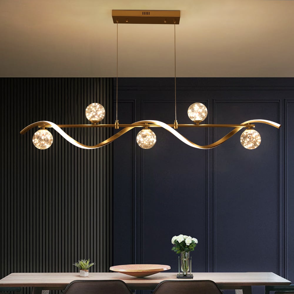 Customer Reviews for 6-Light LED Linear Kitchen Island Lighting in Gold with Glass Globe Shade Dimmable