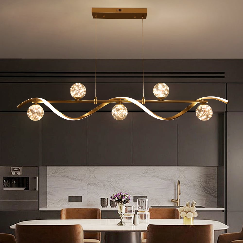 Customer Reviews for 6-Light LED Linear Kitchen Island Lighting in Gold with Glass Globe Shade Dimmable