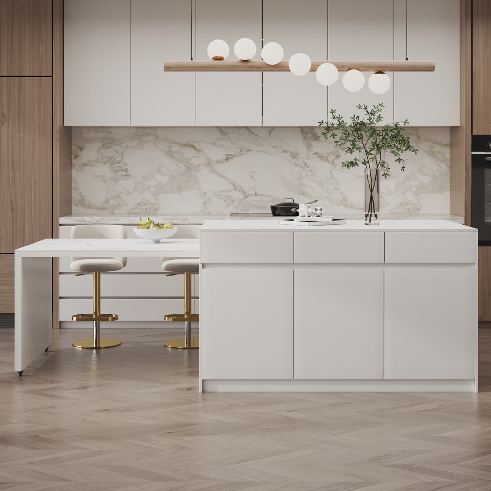 Questions and Answers for 81''-106" Modern Extendable Sintered Stone Kitchen lsland Withe with Doors and Drawers