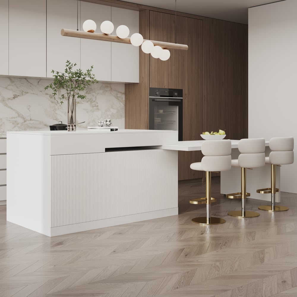 Questions and Answers for 81''-106" Modern Extendable Sintered Stone Kitchen lsland Withe with Doors and Drawers