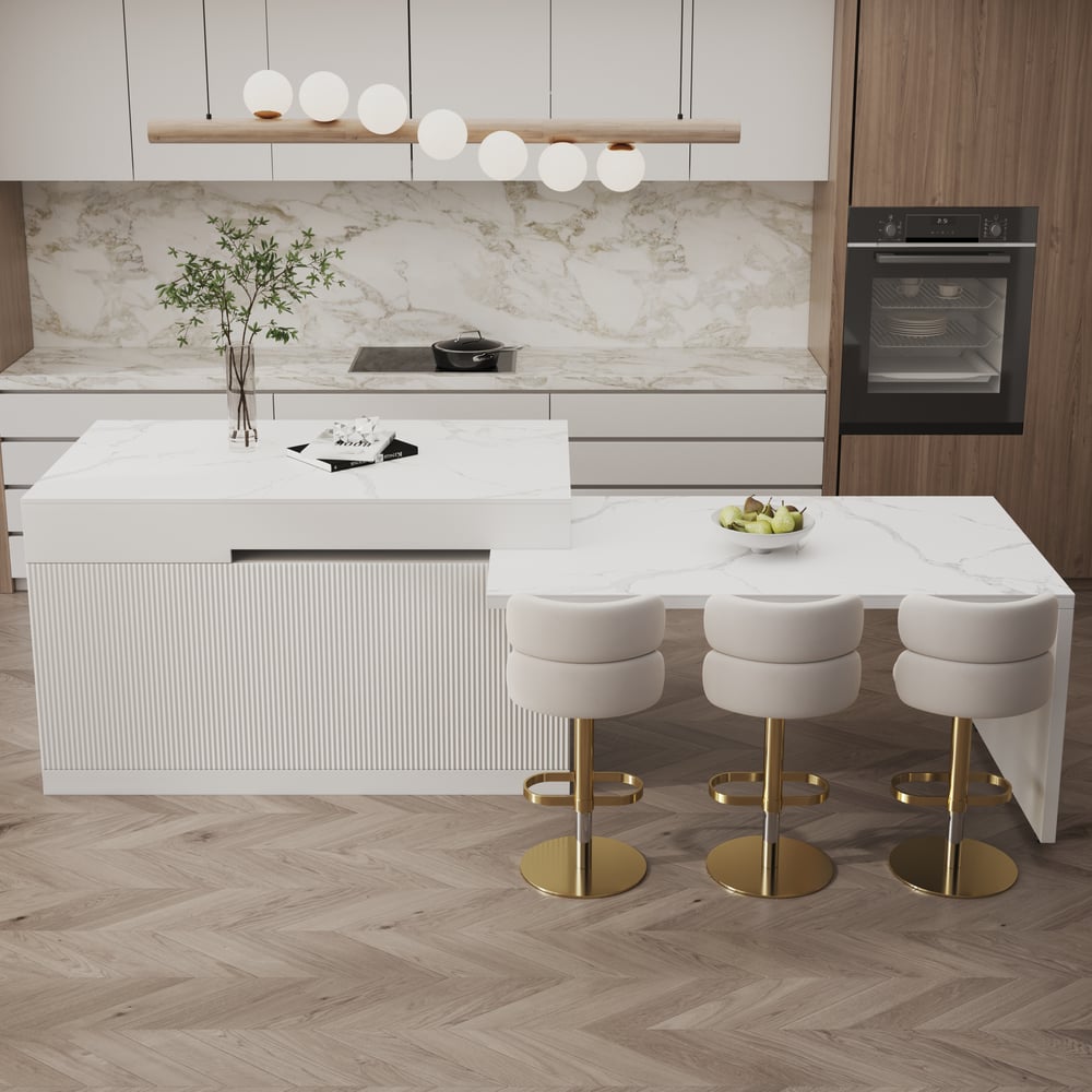 Questions and Answers for 81''-106" Modern Extendable Sintered Stone Kitchen lsland Withe with Doors and Drawers