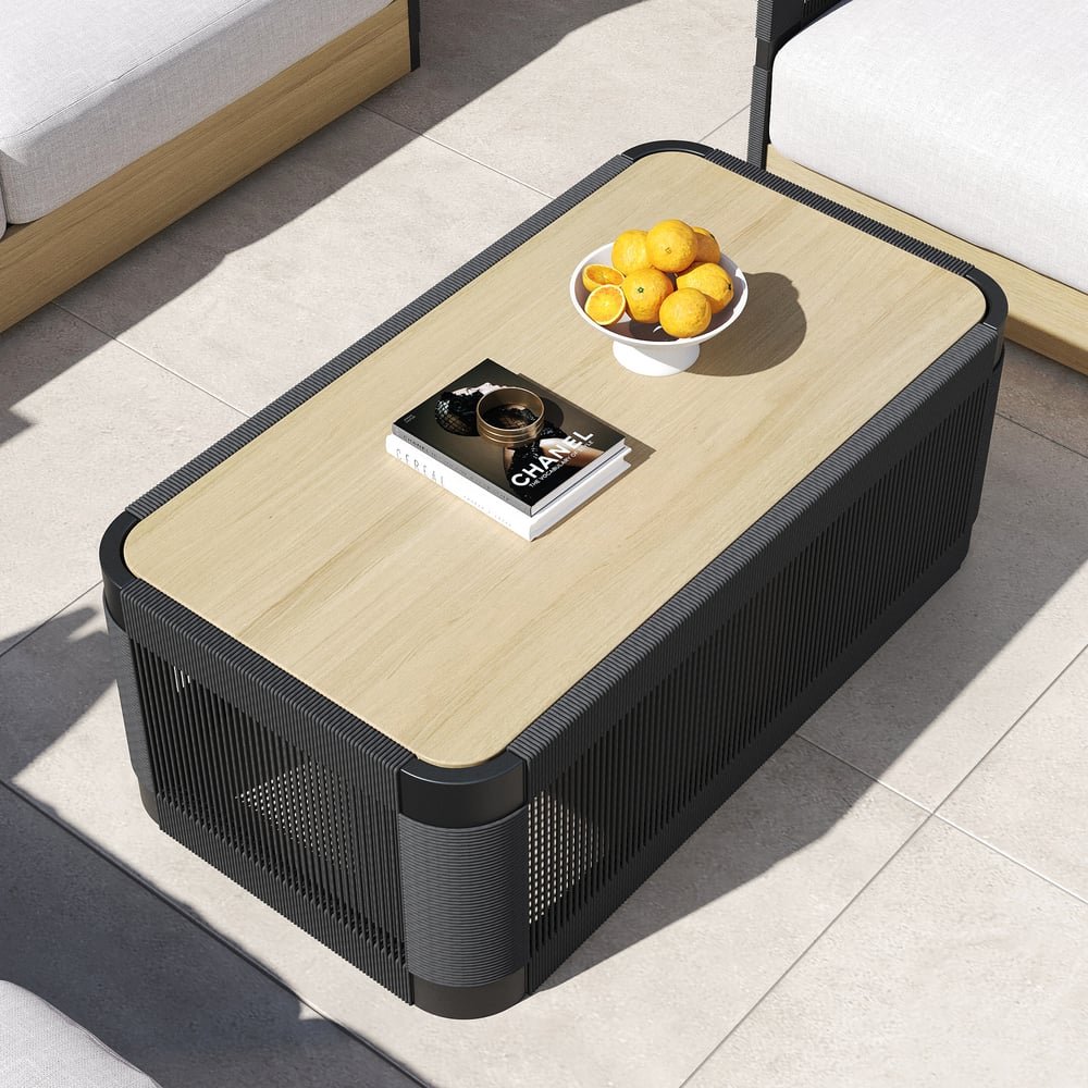 Avaliações de clientes sobre Conjunto de sofá giratório moderno de alumínio e corda de 3 peças com mesa de café em preto para 4