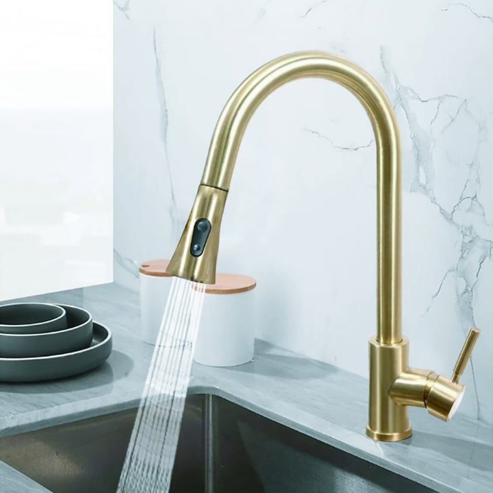 Questions and Answers for Pull Out Kitchen Tap Brushed Gold with Dual Function Sprayer