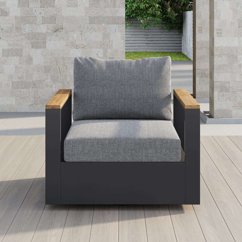 Customer Reviews for Wooden and aluminium swivel garden armchair with cushion - grey set of 2