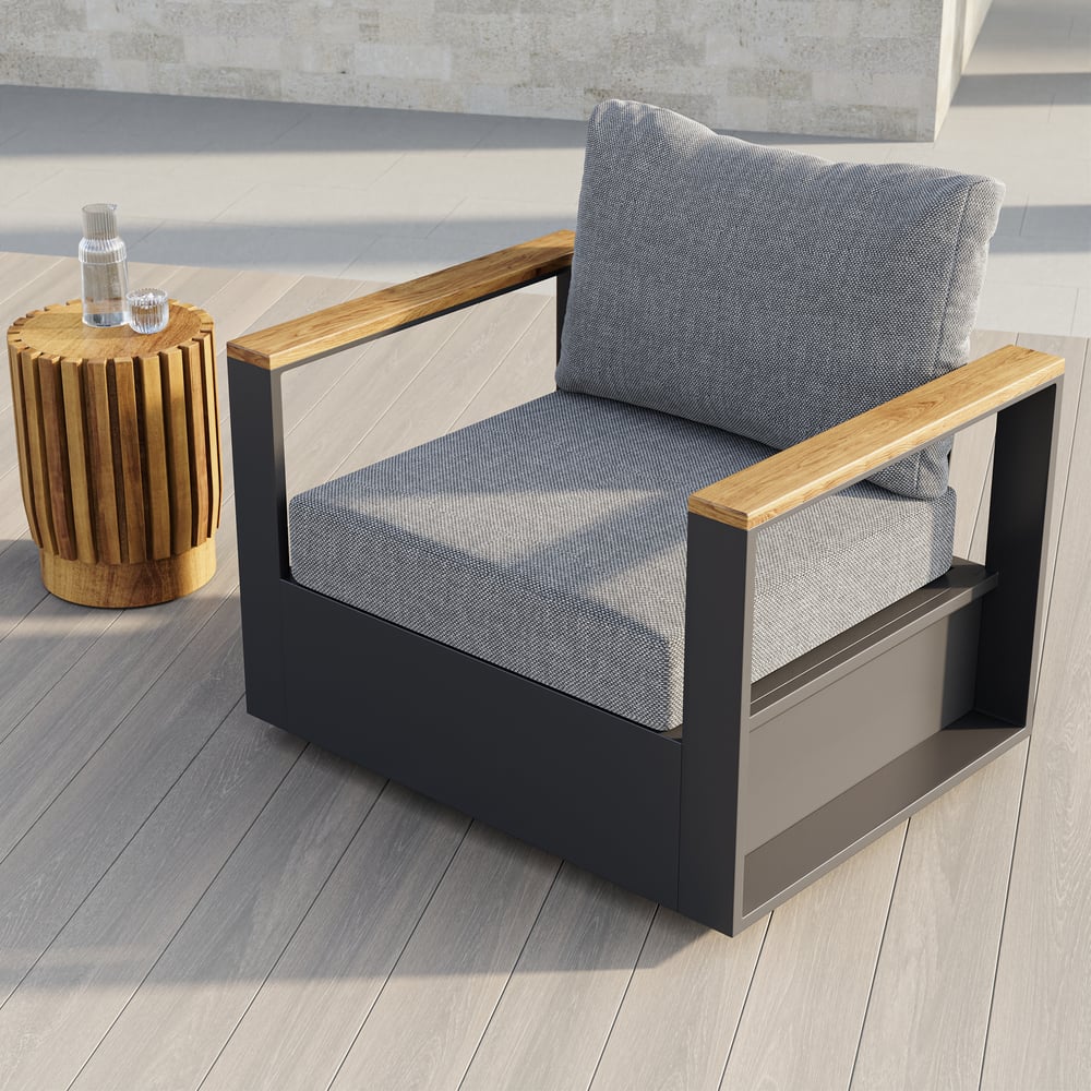 Customer Reviews for Wooden and aluminium swivel garden armchair with cushion - grey set of 2