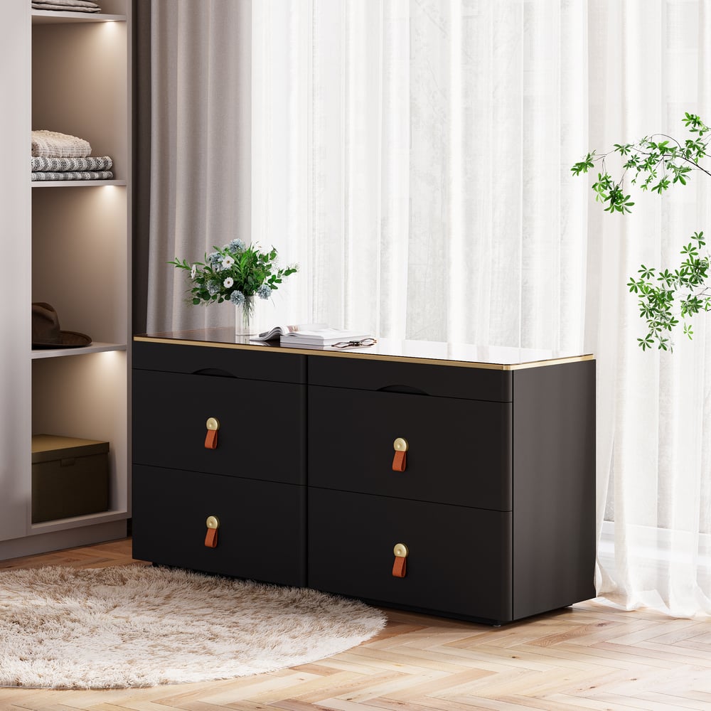 Recensioni dei clienti per Comò Chanor con 6 cassetti con piano in vetro nero da 47"