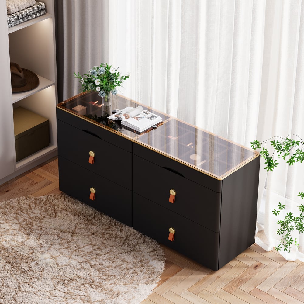 Recensioni dei clienti per Comò Chanor con 6 cassetti con piano in vetro nero da 47"