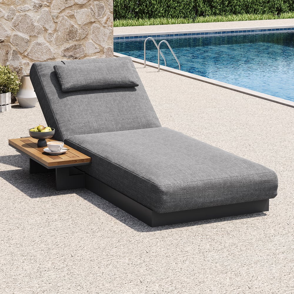 Questions et Réponses pour Chaise longue de jardin, mobilier de patio en bois avec matelas et coussins gris