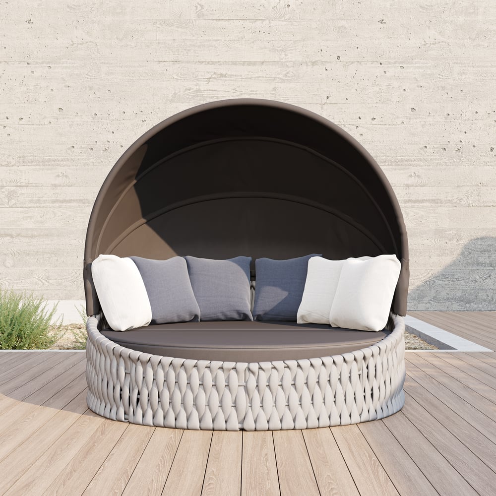 Avaliações de clientes sobre Jardim trançado cinza Tatta, à prova de intempéries, Sun Island com moldura de alumínio e cobertura solar