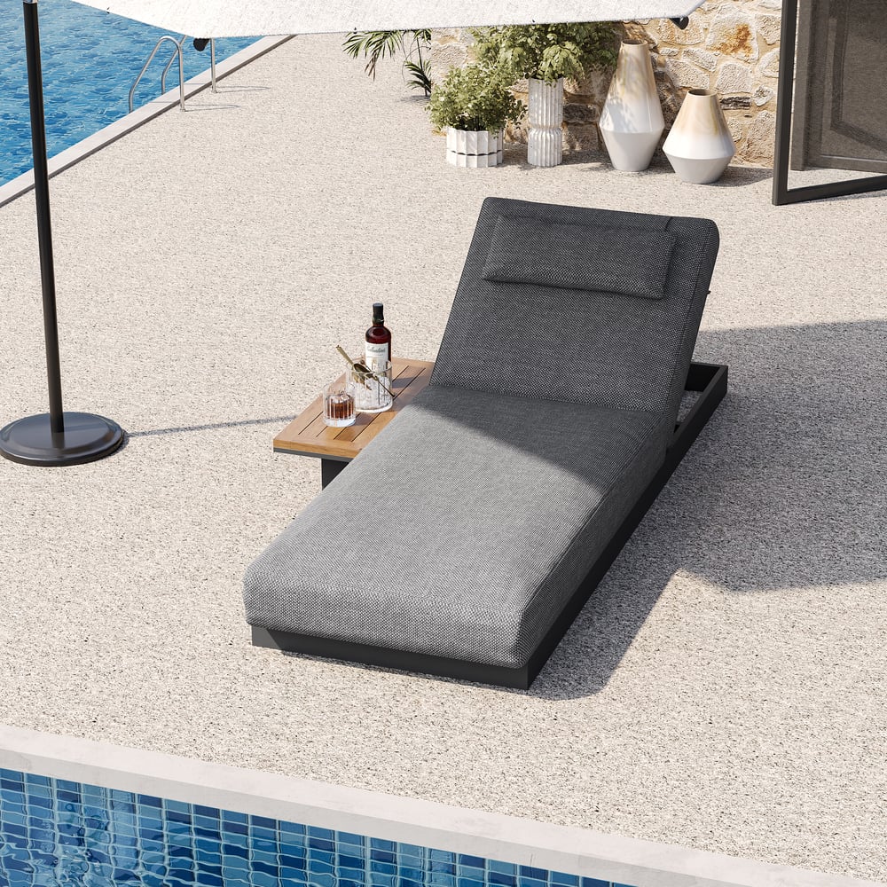 Hodnocení zákazníků pro položku Zahradní lehátko s dřevěným stolkem s polštářovým polštářem - šedá