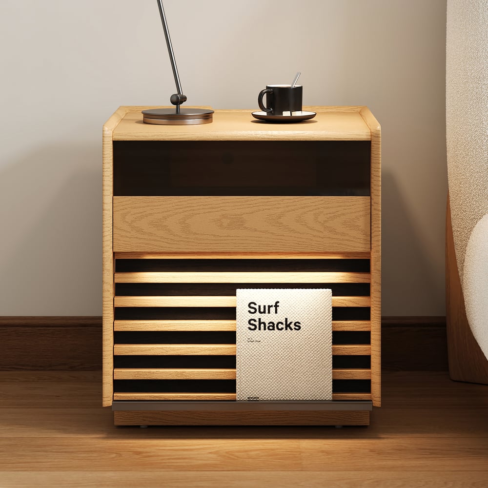 Avis Clients sur Table de chevet naturelle moderne avec table de chevet en bois clair à 2 tiroirs