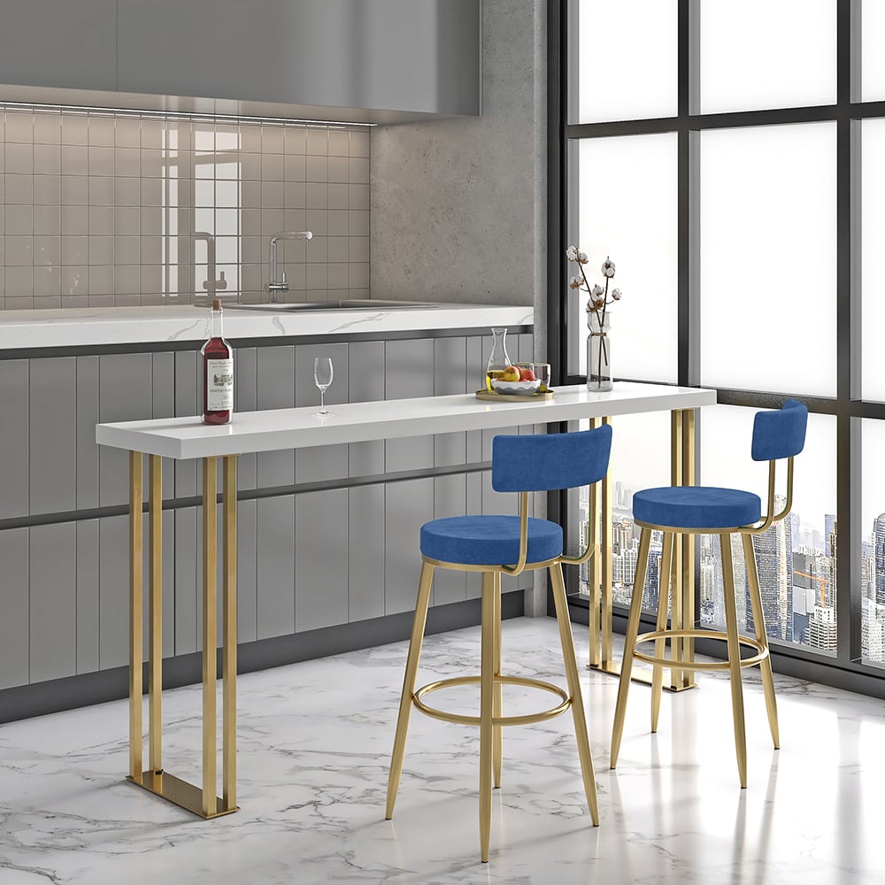 Customer Reviews for Round Blue Bar Height Stool Velvet Upholstery with Back & Footrest for Kitchen Island