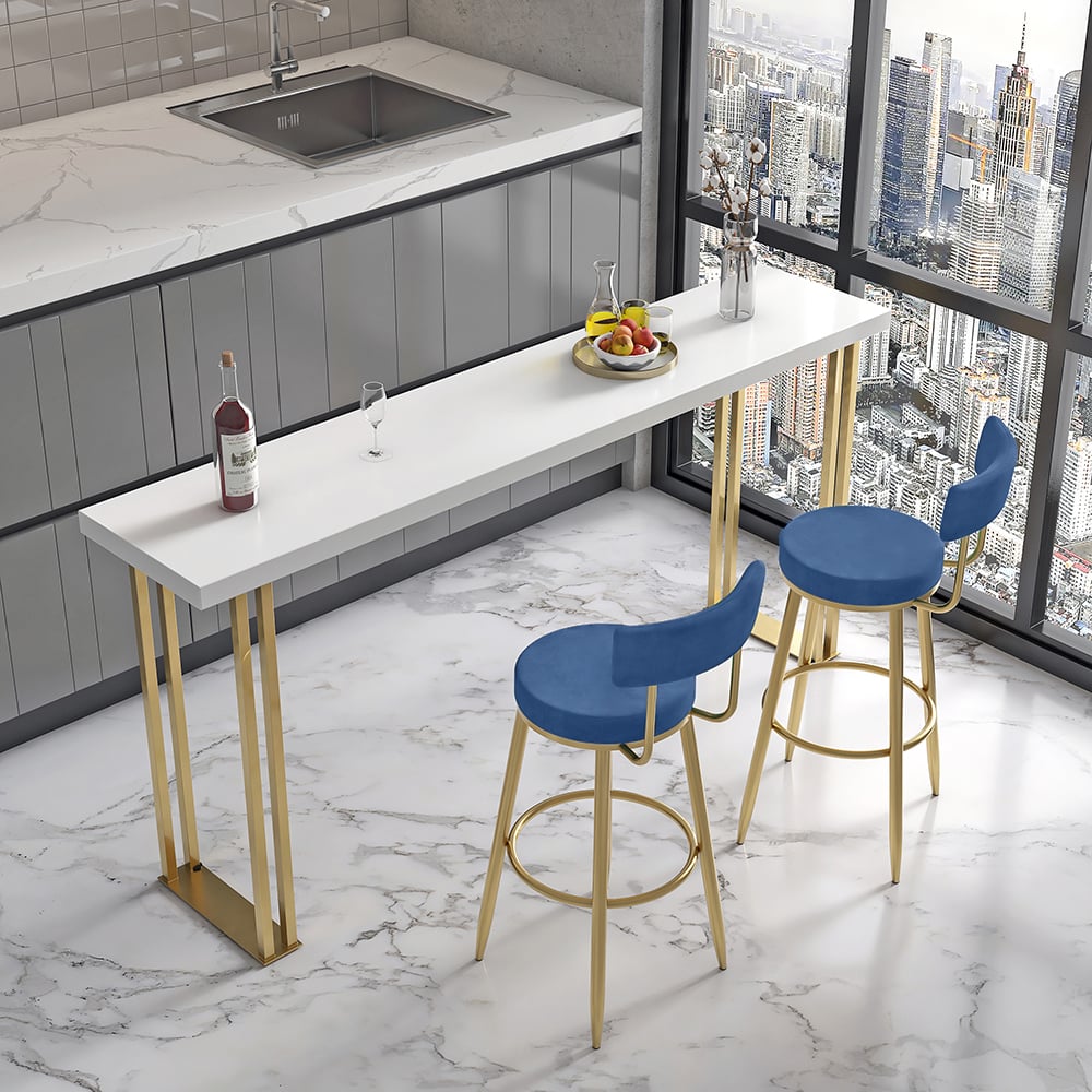 Customer Reviews for Round Blue Bar Height Stool Velvet Upholstery with Back & Footrest for Kitchen Island