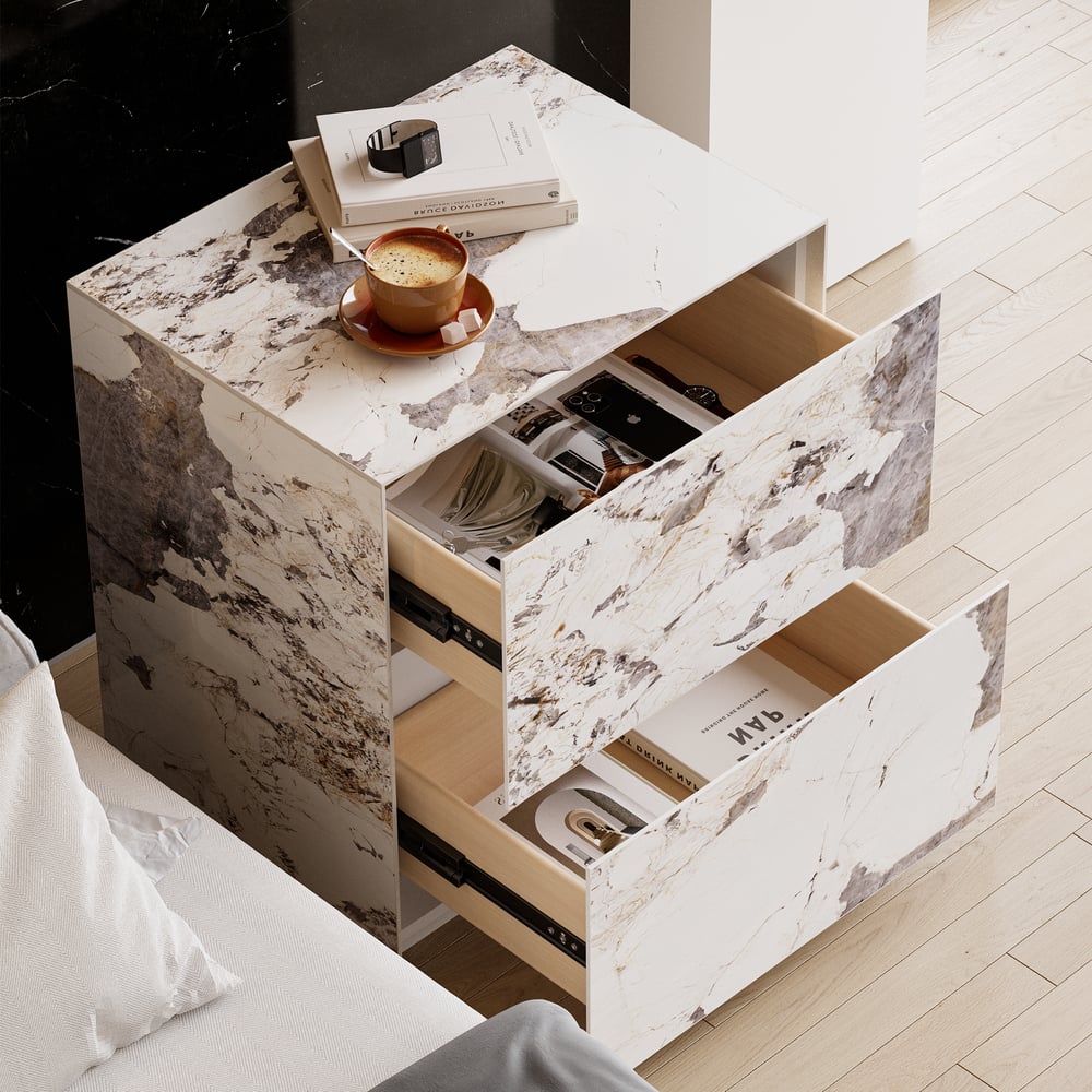 Pytania i odpowiedzi dla Szafka nocna z 2 szufladami 600 mm ze spiekanym kamieniem 2