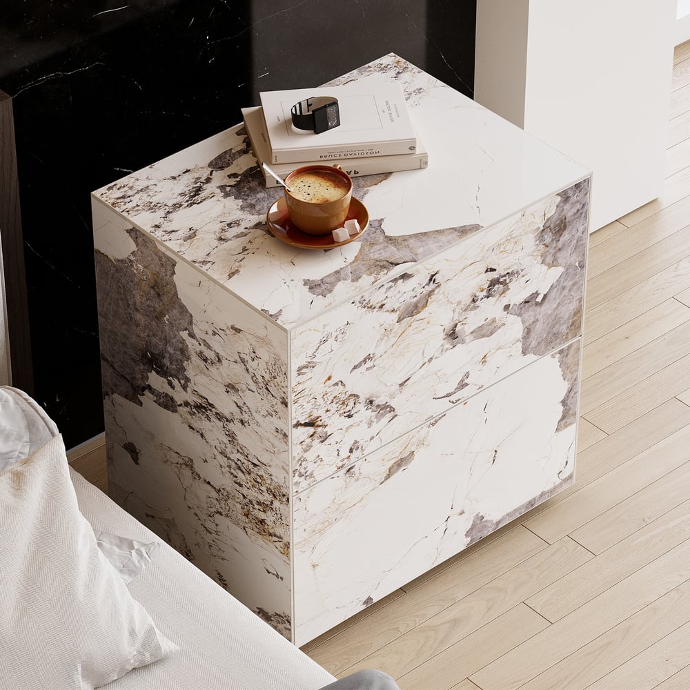 Pytania i odpowiedzi dla Szafka nocna z 2 szufladami 600 mm ze spiekanym kamieniem 2