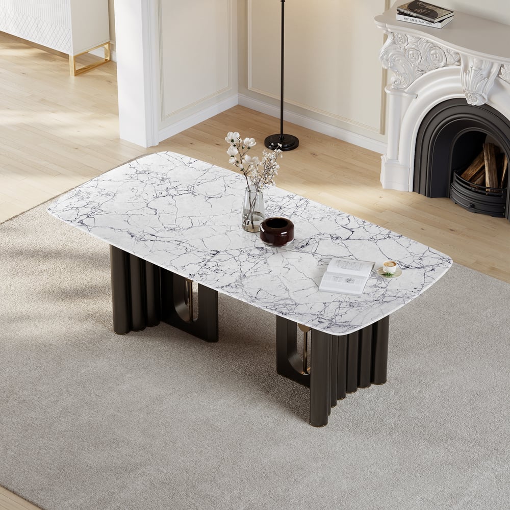 Perguntas e respostas para Mesa de jantar retangular moderna de pedra sinterizada de 78,7 polegadas acomoda 6-8 pessoas