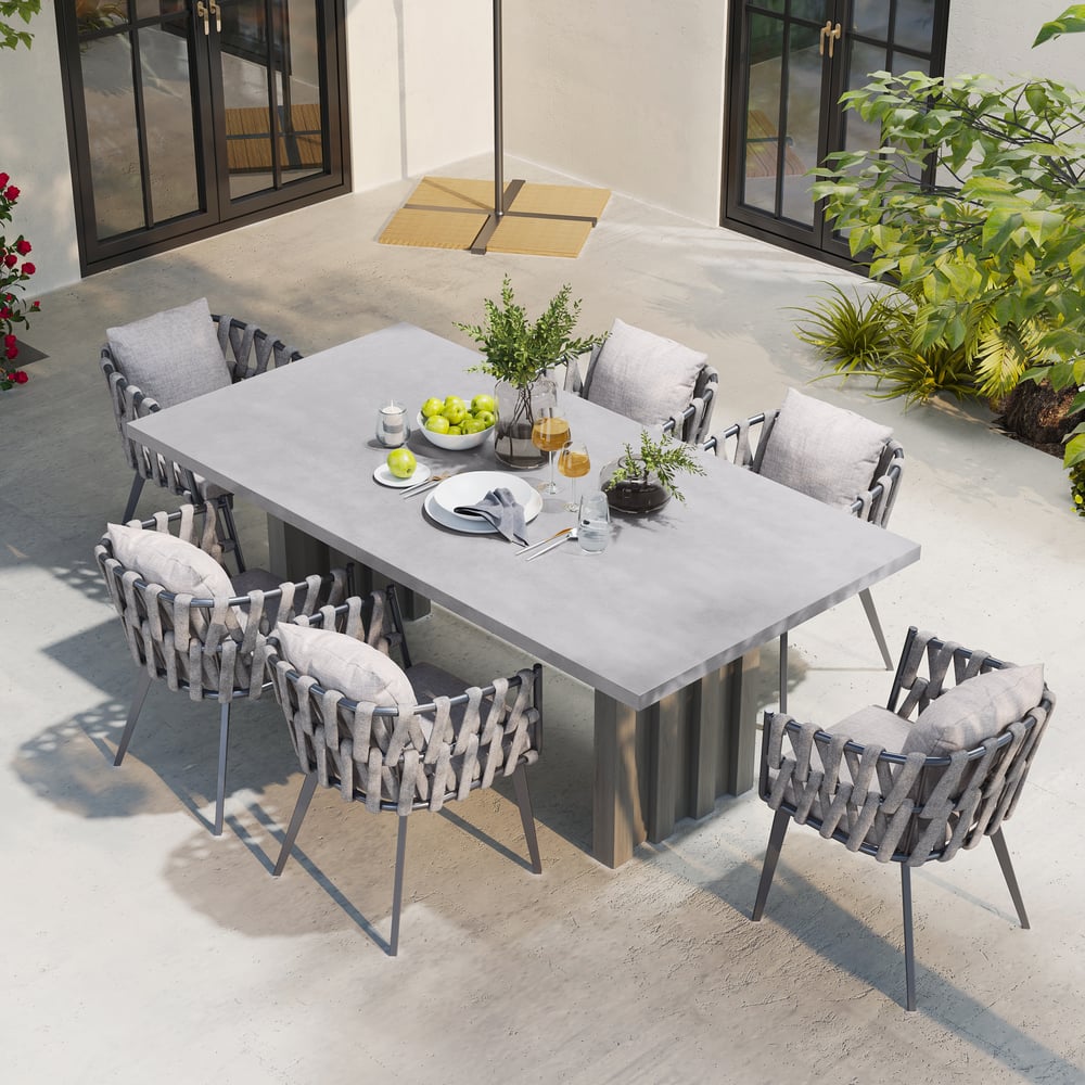 Questions and Answers for 9 Pieces Gray Aluminum Outdoor Patio Dining Set with Extendable Table and Woven Armchair