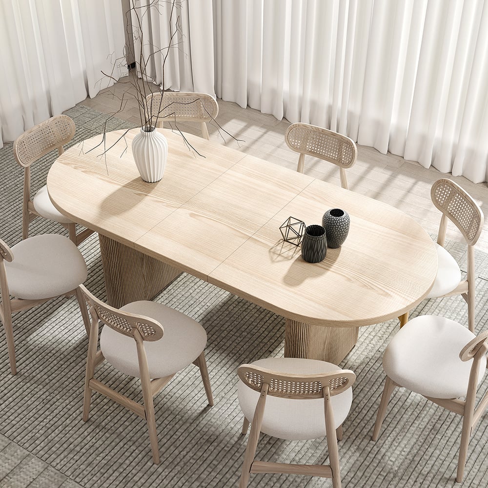 Questions and Answers for Fluve 2000mm-2400mm Oval Extendable Whitewash Dining Table Butterfly Leaf 6-10 Seater
