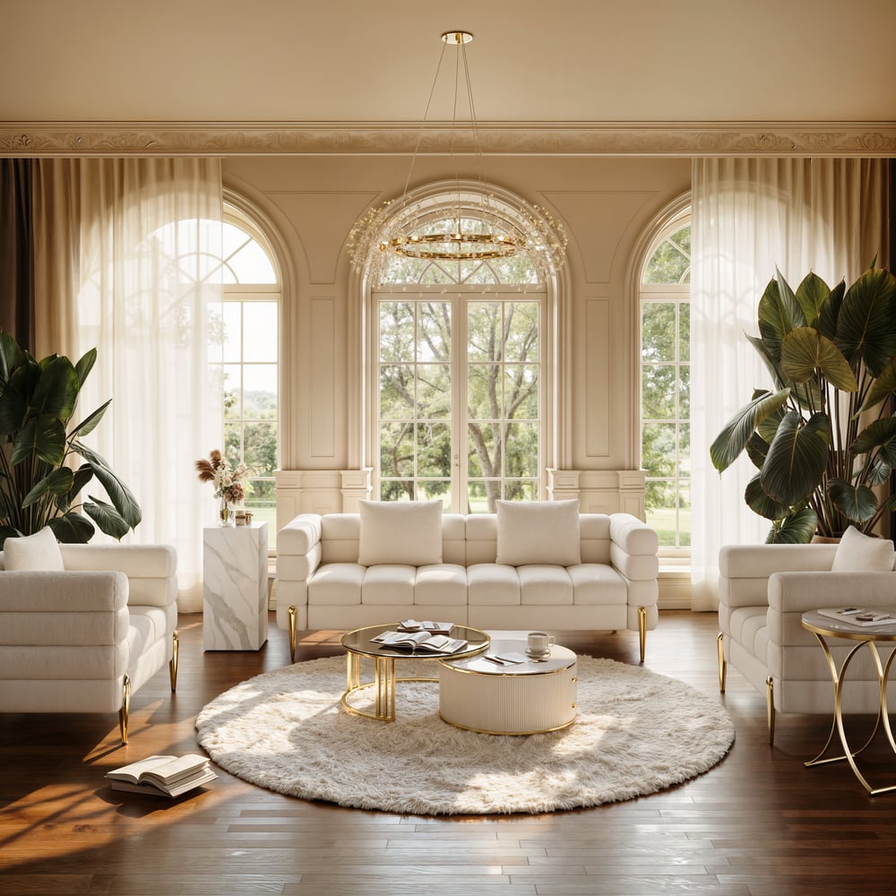 Questions and Answers for Axial 201 cm Boucle Fluted Sofa with Gold Legs & Pillows