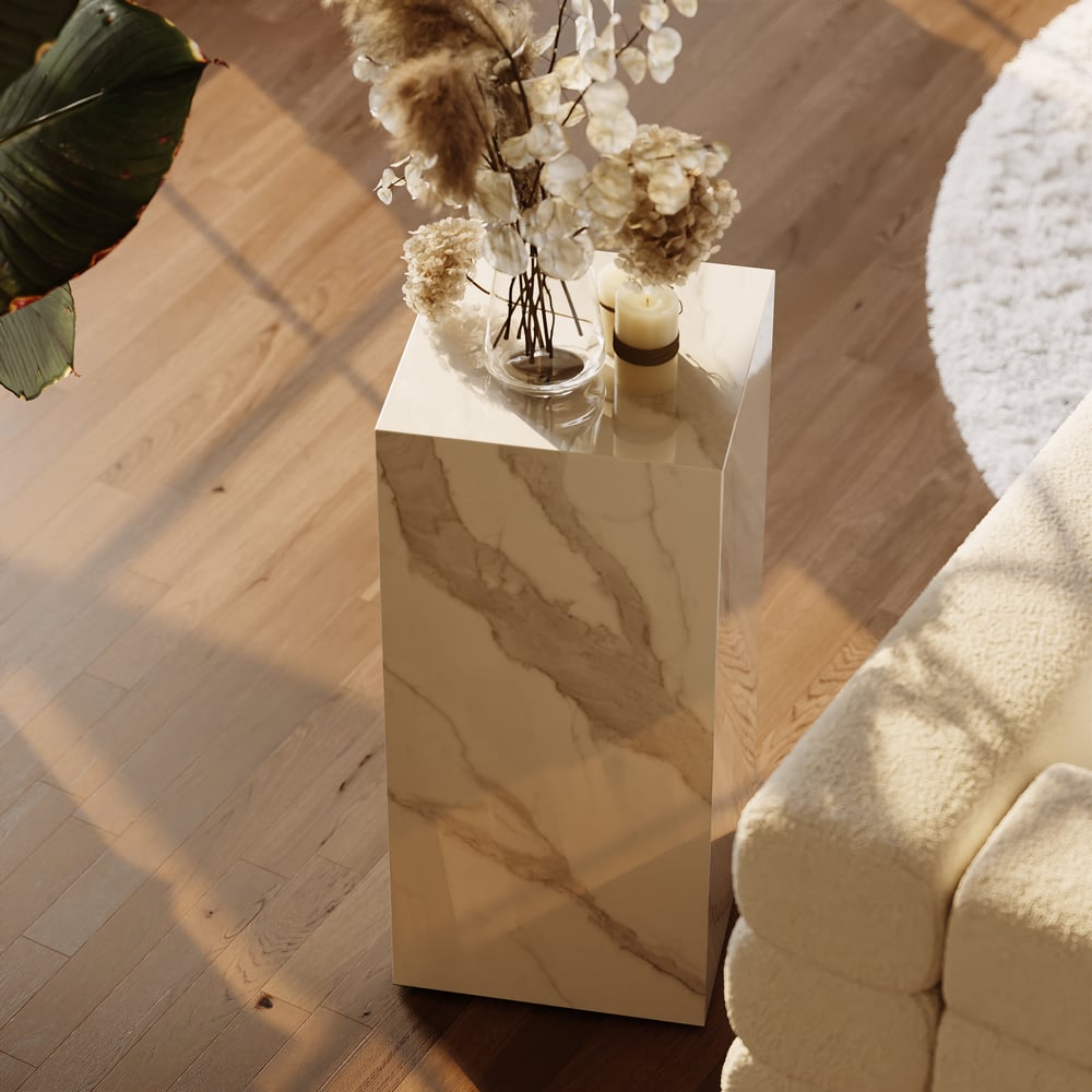 Questions et Réponses pour Socle en pierre frittée blanche pour plantes et table d'appoint