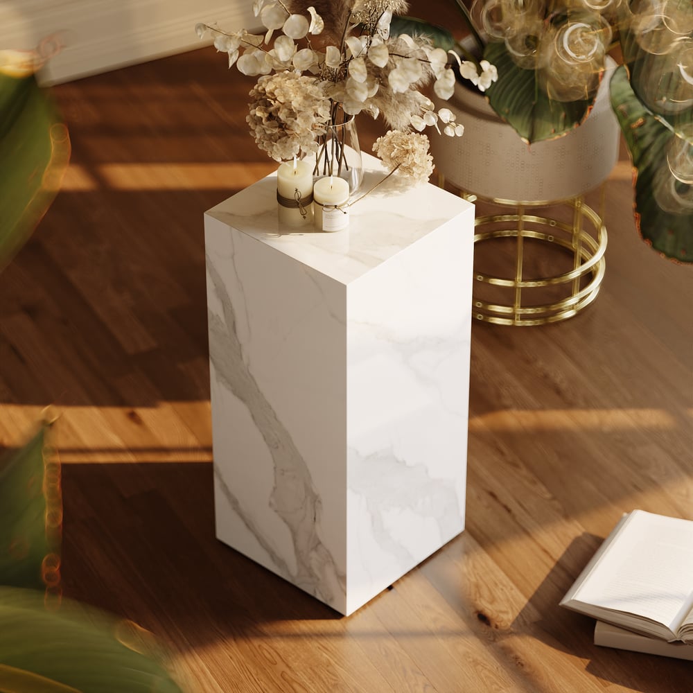 Questions et Réponses pour Socle en pierre frittée blanche pour plantes et table d'appoint