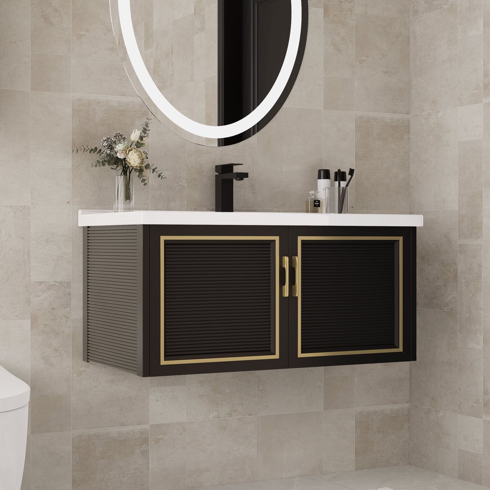 Questions and Answers for Bathroom Vanity Set 27.9" Modern Floating Ceramic Bathroom Vanity Black with Sink 