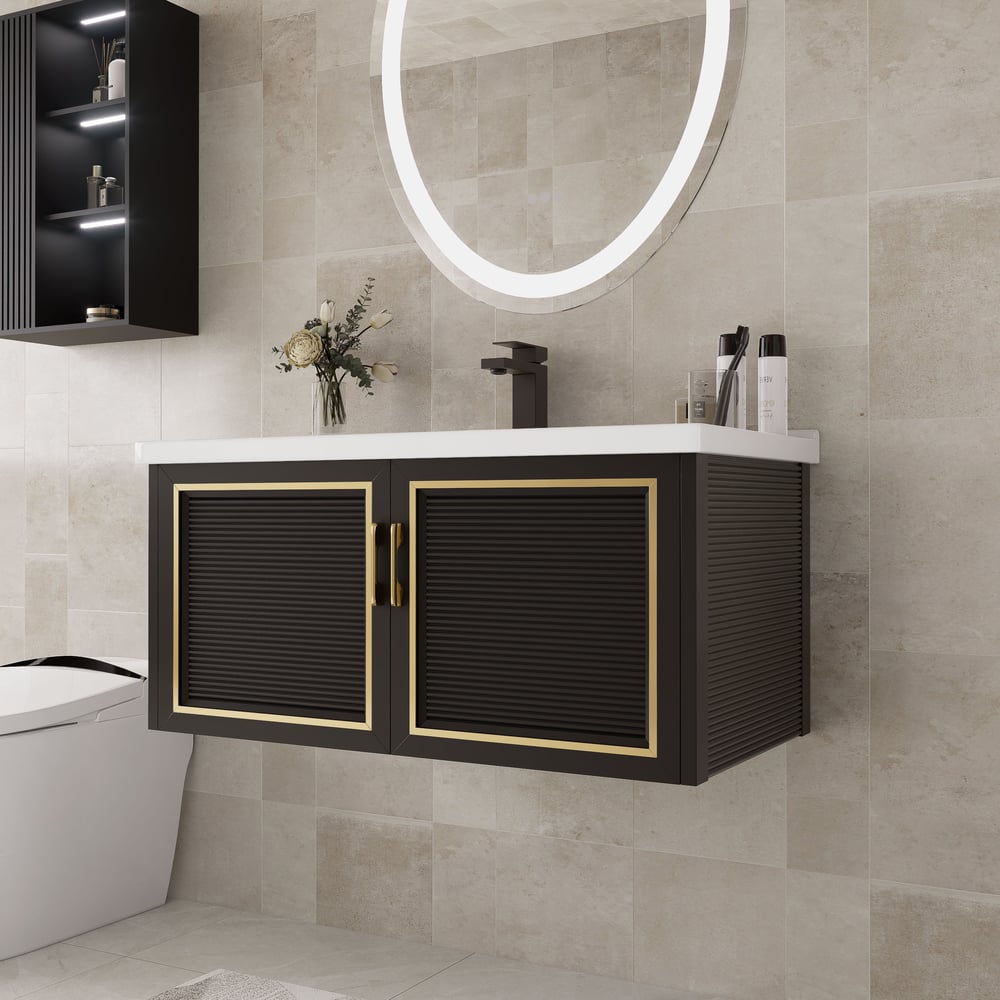 Questions and Answers for Bathroom Vanity Set 27.9" Modern Floating Ceramic Bathroom Vanity Black with Sink 