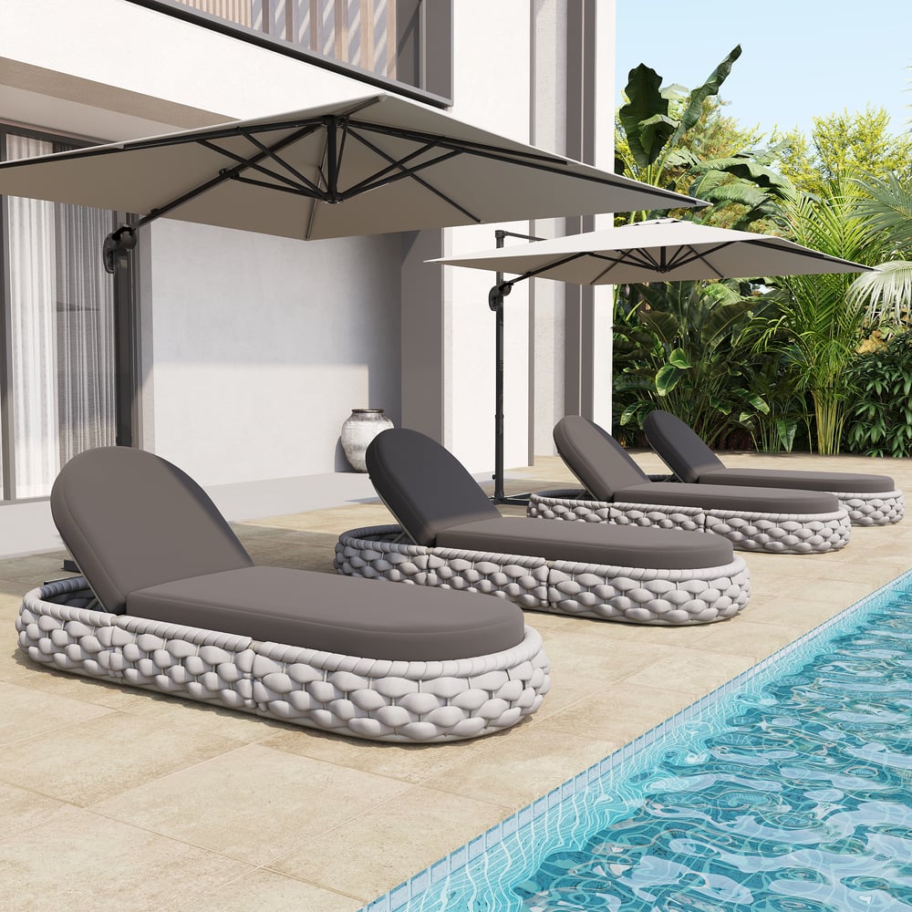 Oceny klientów dla Tkana lina Zewnętrzna szara regulowana szezlonga na patio Zestaw 2 sztuk