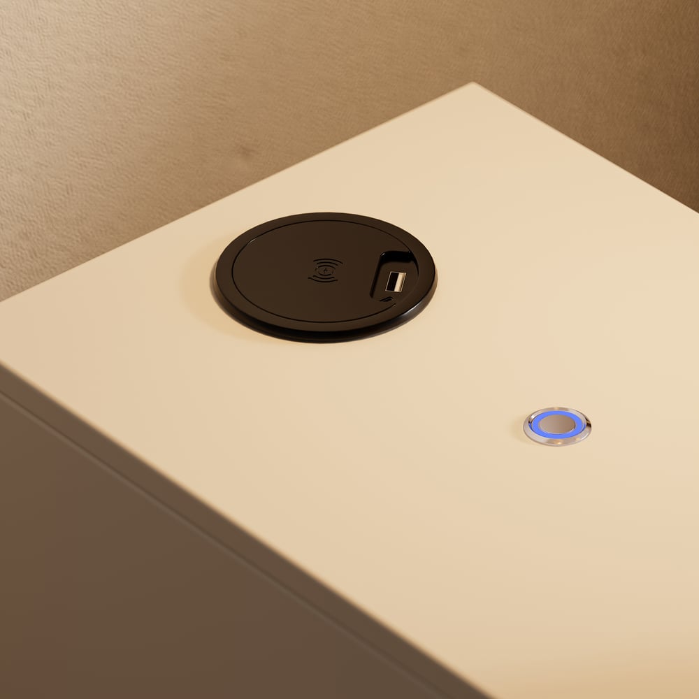 Smal nachtkastje met 3 lades, LED, USB en draadloos opladen van wit hout, slim nachtkastje 24 cm breed｜Homary  DE