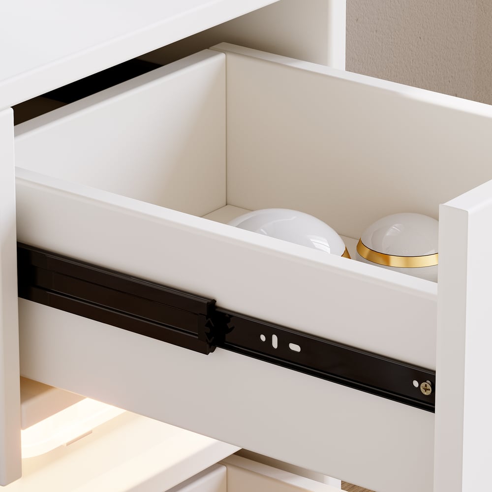 Smal nachtkastje met 3 lades, LED, USB en draadloos opladen van wit hout, slim nachtkastje 24 cm breed｜Homary  DE