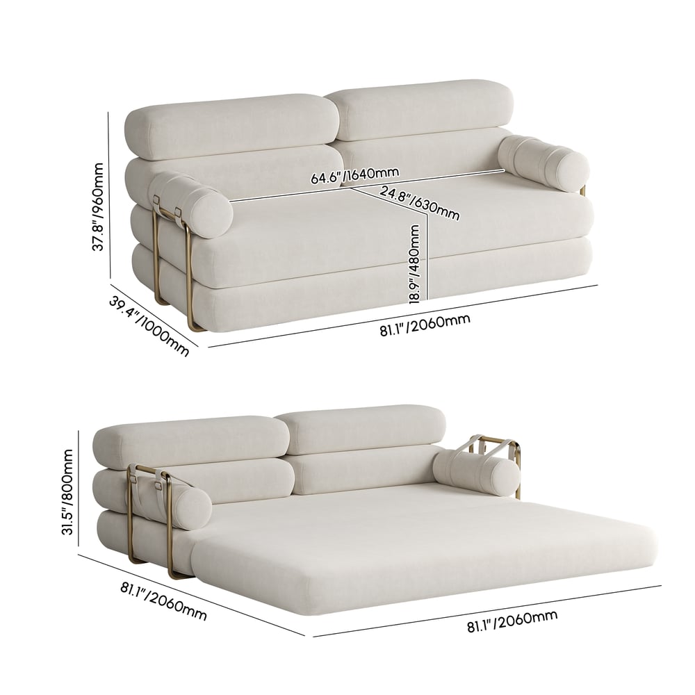 81" White Velvet King Size Futon Sofa Bed 4 in 1 Sofa Lounge Bed weights dimensions image