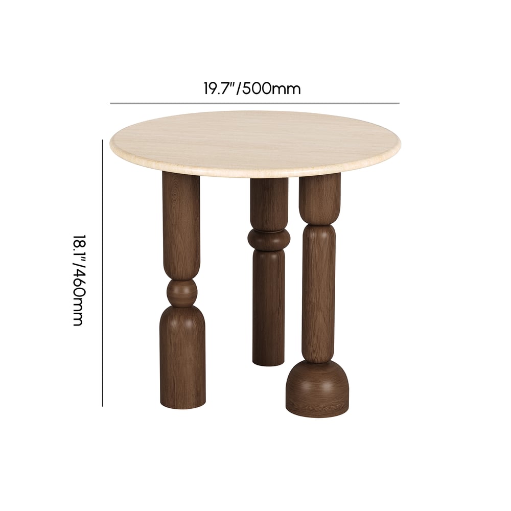 20" Round Travertine Top Solid Wood Side Table weights dimensions image