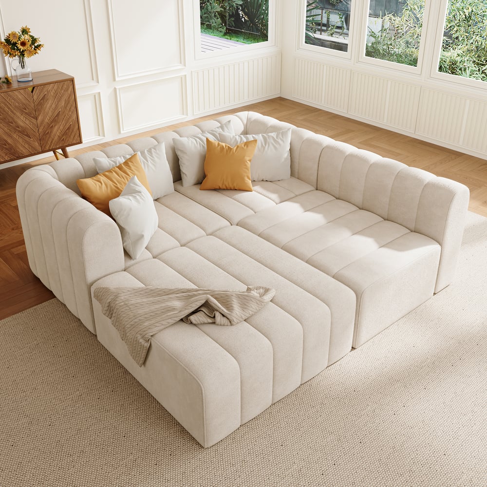 Perguntas e respostas para Conjunto de sofás secionais Off White Velvet Modular Pit de 118,9" conversível de 4 peças estofado