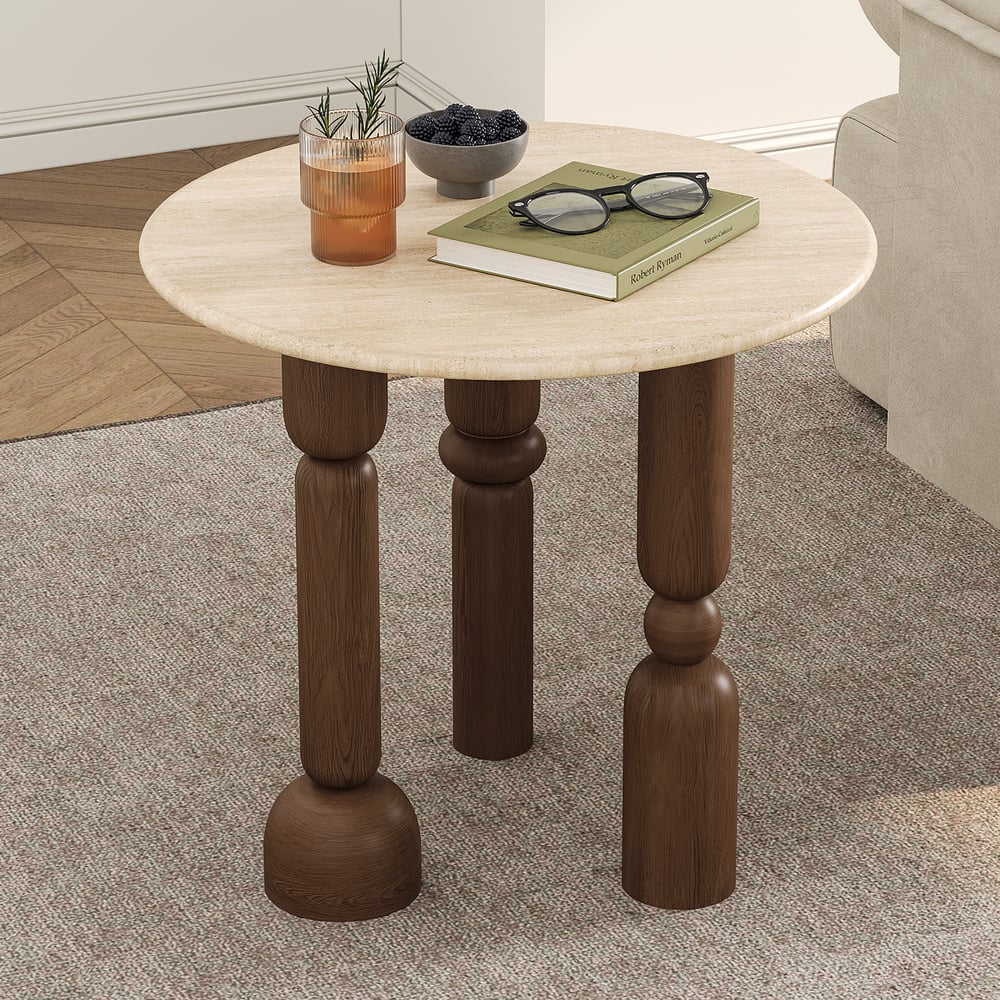 Questions and Answers for 500mm Round Travertine Top Solid Wood Side Table