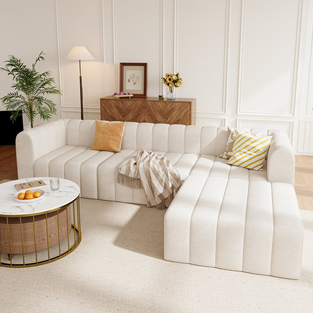 Perguntas e respostas para Conjunto de sofás secionais Off White Velvet Modular Pit de 118,9" conversível de 4 peças estofado