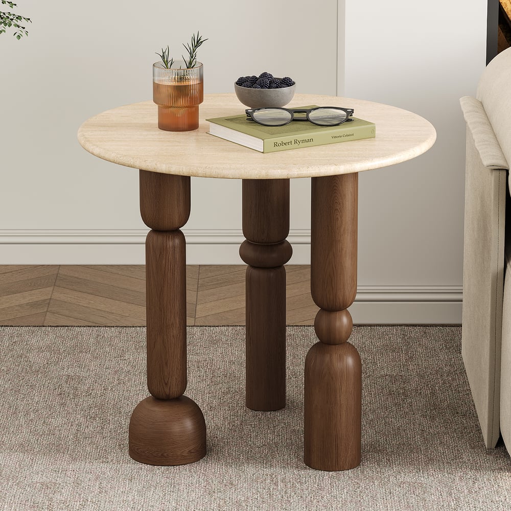 Questions and Answers for 500mm Round Travertine Top Solid Wood Side Table