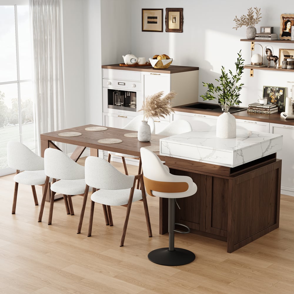 Klantrecensies voor 1850 mm-2350 mm uitschuifbaar keukeneiland van wit en walnoot met opbergkeukenkast