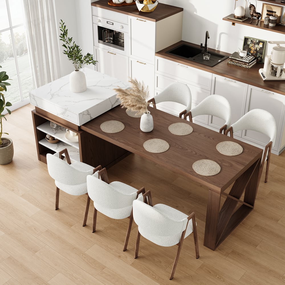 Klantrecensies voor 1850 mm-2350 mm uitschuifbaar keukeneiland van wit en walnoot met opbergkeukenkast