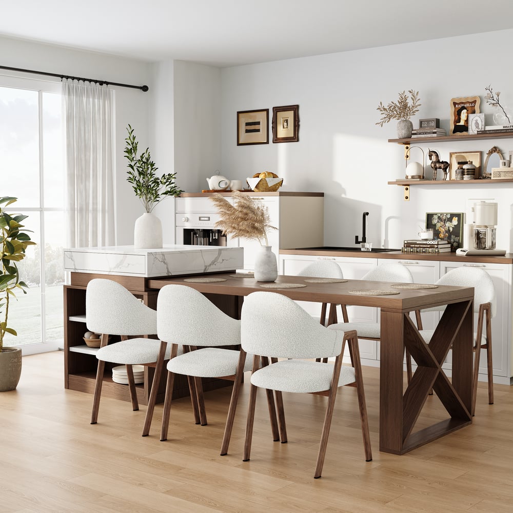 Klantrecensies voor 1850 mm-2350 mm uitschuifbaar keukeneiland van wit en walnoot met opbergkeukenkast