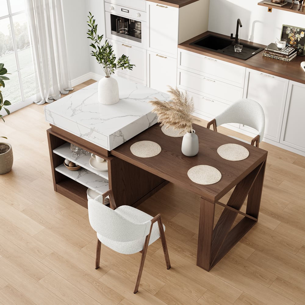 Klantrecensies voor 1850 mm-2350 mm uitschuifbaar keukeneiland van wit en walnoot met opbergkeukenkast