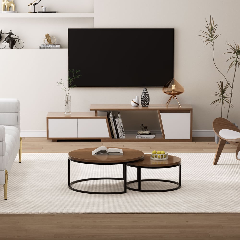 Perguntas e respostas para Armário de TV extensível Fero com 3 gavetas de 120 cm a 180 cm em branco e nogueira