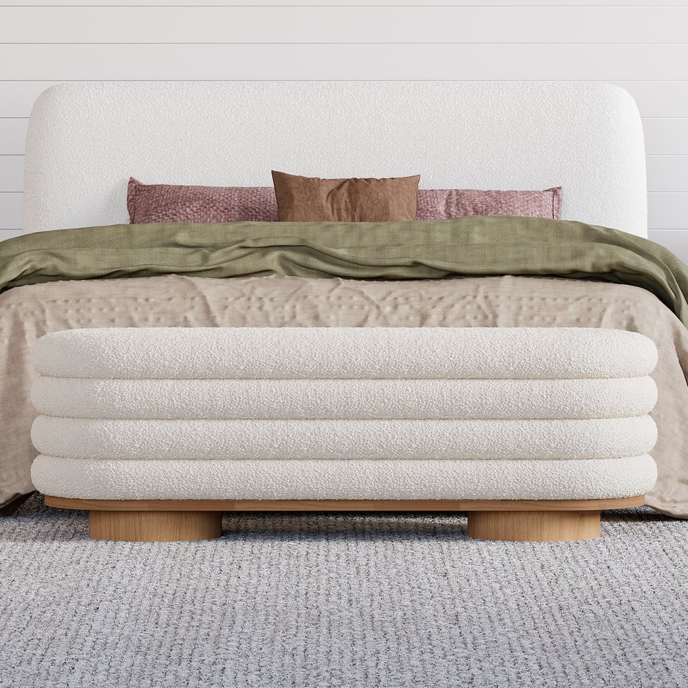 Customer Reviews for 1350mm Modern White Bedroom Storage Bench Boucle Upholstery with Wood Legs